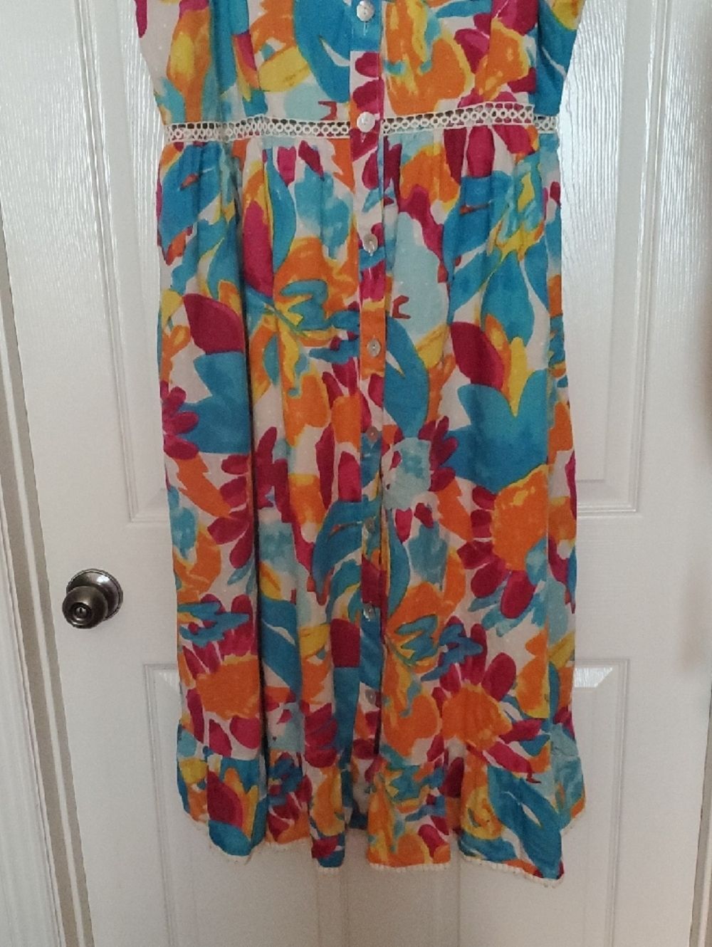 Harlow & Rose Multicolor Floral Midi Dress 2XL Spaghetti Strap Button Front - Picture 3 of 8